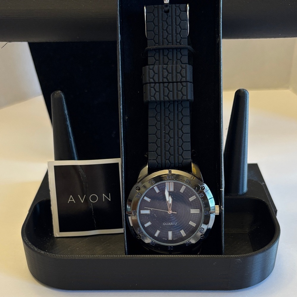 Avon Vintage Men's Black and Silver Quartz Watch